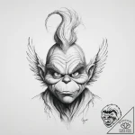 Tattoo sketch the grinch with a wing – tattoo sketch (№1756757898_0, 01.09.2025 20:18) — tattoovalue.net
