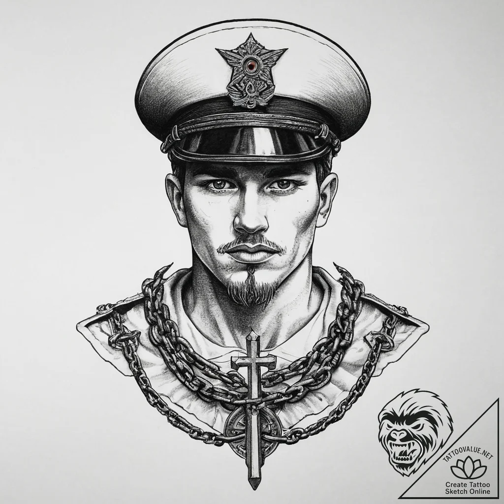 Tattoo sketch soldier with a chain, tattoo fl... - tattoo sketch (№1756759835_0, 01.09.2025 20:50) — tattoovalue.net