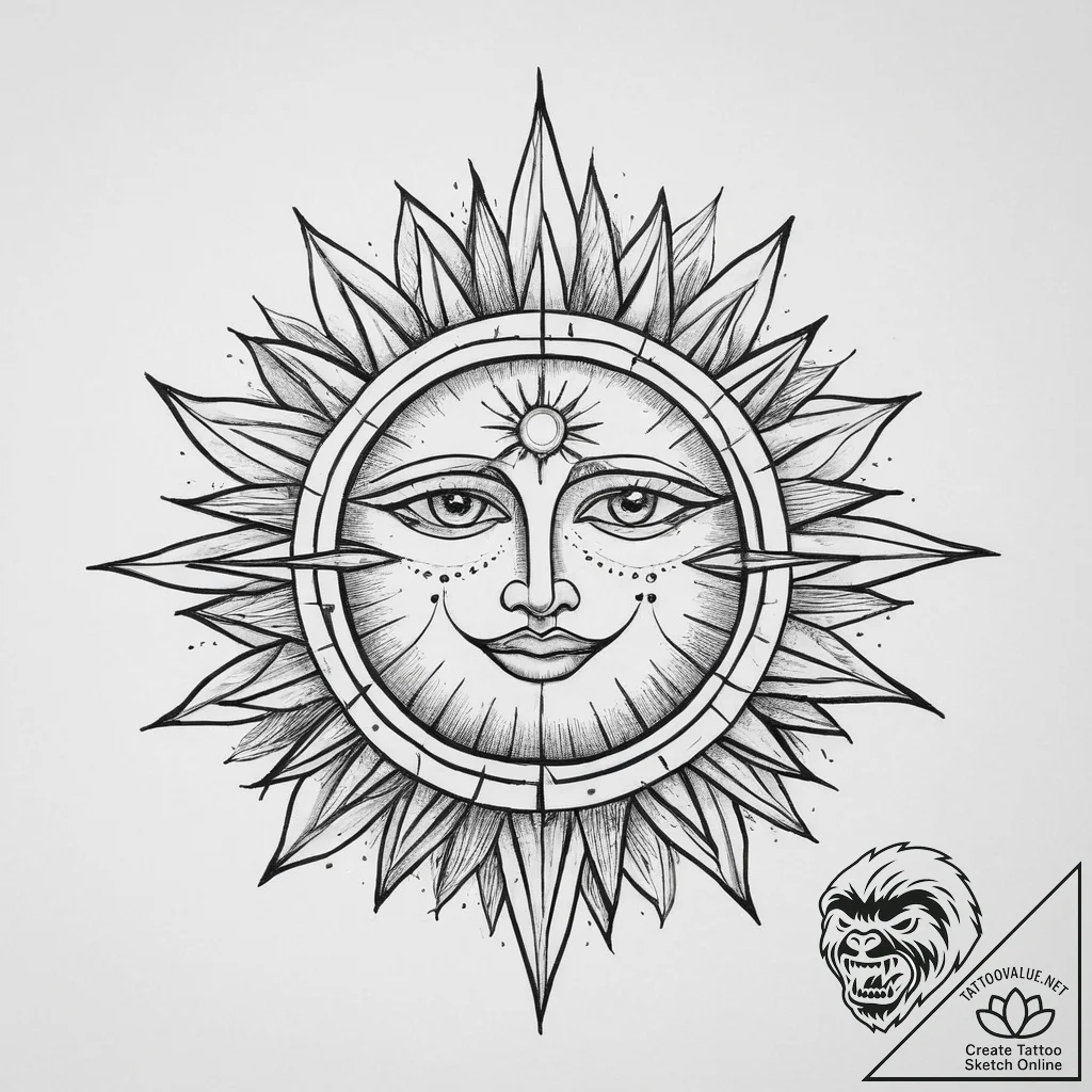 Tattoo sketch geometric sun, tattoo sketch de... - tattoo sketch (№1756760222_0, 01.09.2025 20:57) — tattoovalue.net