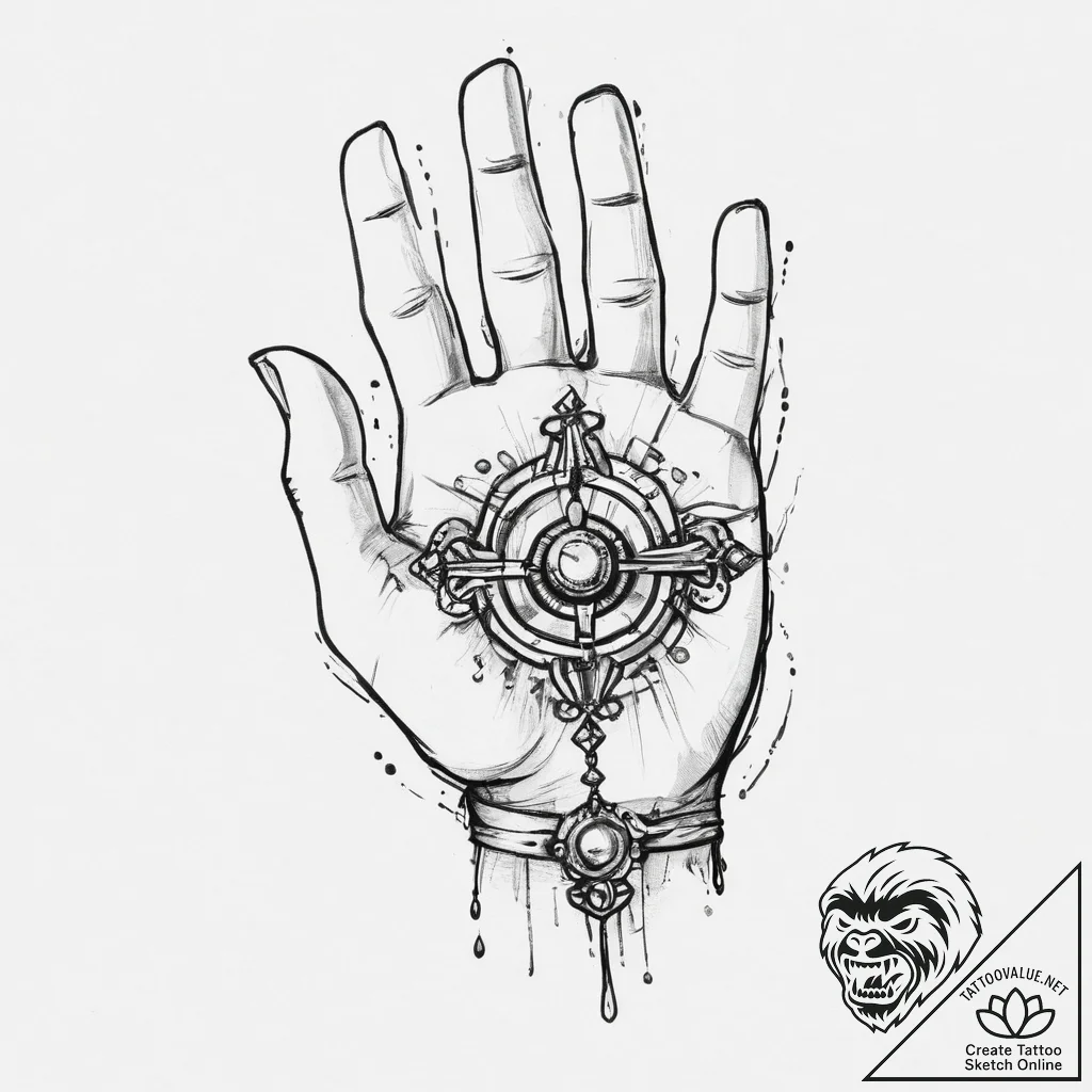 Tattoo sketch hands with a amulet, ink illust... - tattoo sketch (№1756762984_0, 01.09.2025 21:43) — tattoovalue.net