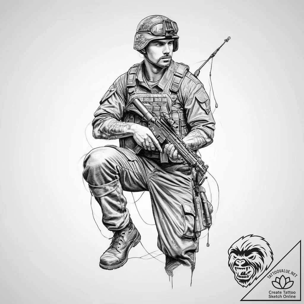 Tattoo sketch soldier with a thread - tattoo sketch (№1756763776_0, 01.09.2025 21:56) — tattoovalue.net