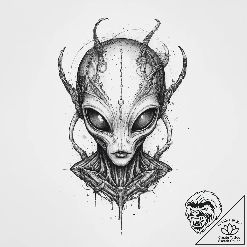 Tattoo sketch инопланетянин, ink illustration... - tattoo sketch (№1756764369_0, 01.09.2025 22:06) — tattoovalue.net