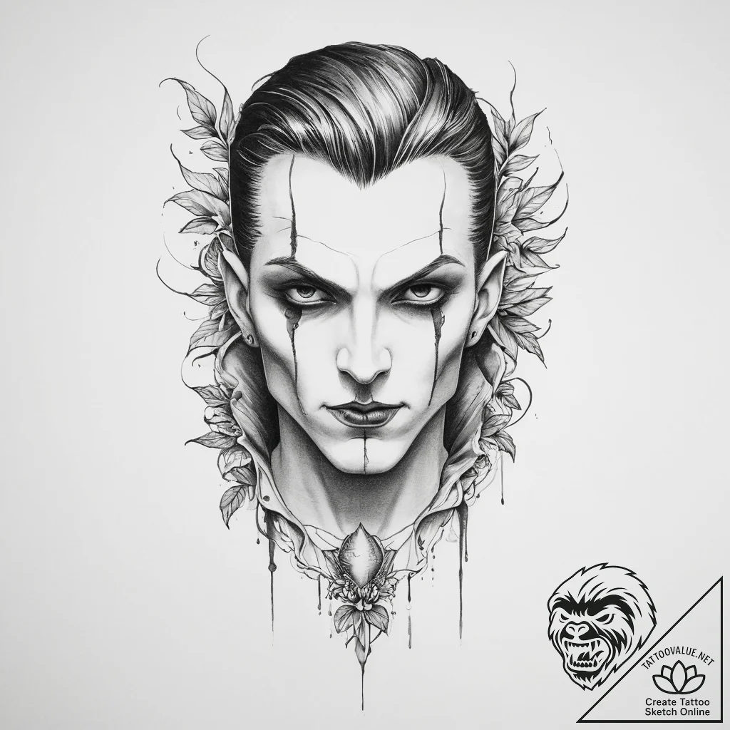 Tattoo sketch vampire with a plant - tattoo sketch (№1756765353_0, 01.09.2025 22:22) — tattoovalue.net