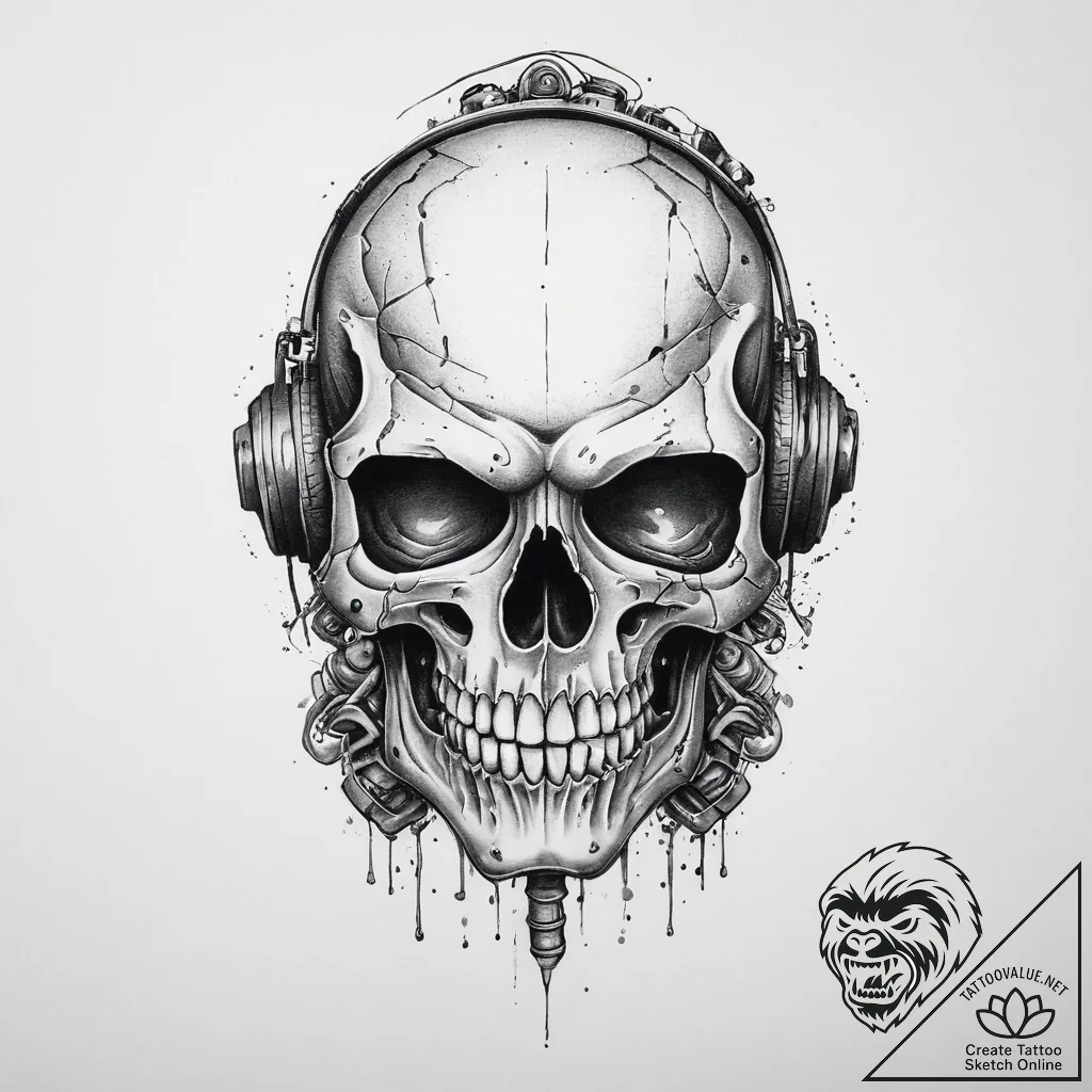 Tattoo sketch череп с роботом, artistic tatto... - tattoo sketch (№1756766554_0, 01.09.2025 22:42) — tattoovalue.net