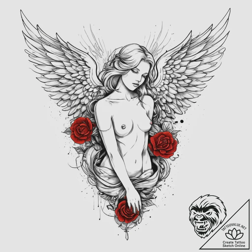 Tattoo sketch angel with scales, tattoo drawi... - tattoo sketch (№1756769734_0, 01.09.2025 23:35) — tattoovalue.net