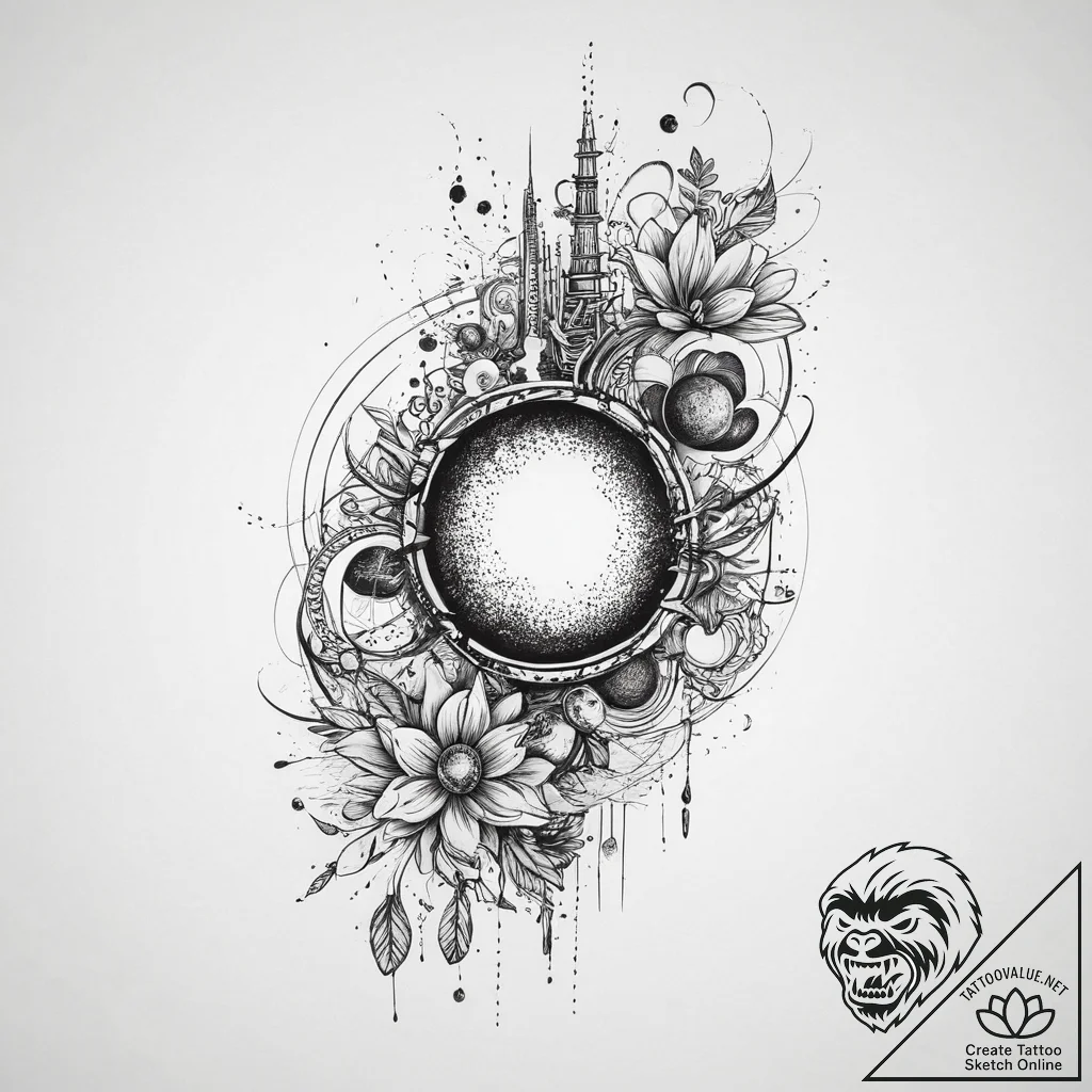 Tattoo sketch cosmic spring, tattoo line art,... - tattoo sketch (№1756770139_0, 01.09.2025 23:42) — tattoovalue.net