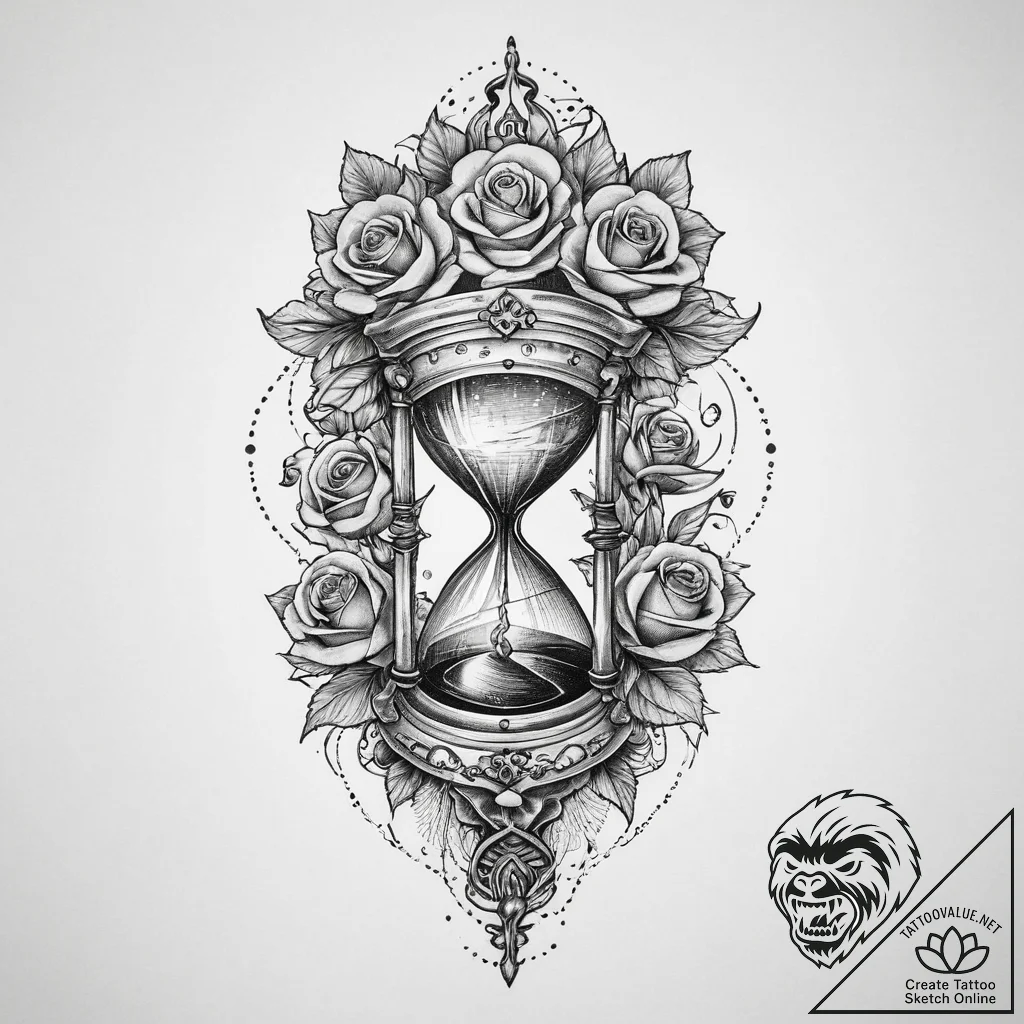Tattoo sketch old hourglass with a flower, ar... - tattoo sketch (№1756770940_0, 01.09.2025 23:55) — tattoovalue.net