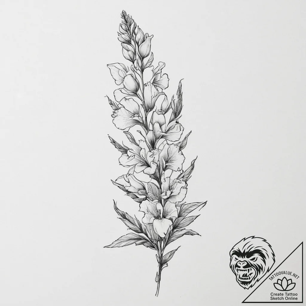 Tattoo sketch snapdragon flower - tattoo sketch (№1756772698_0, 02.09.2025 00:24) — tattoovalue.net