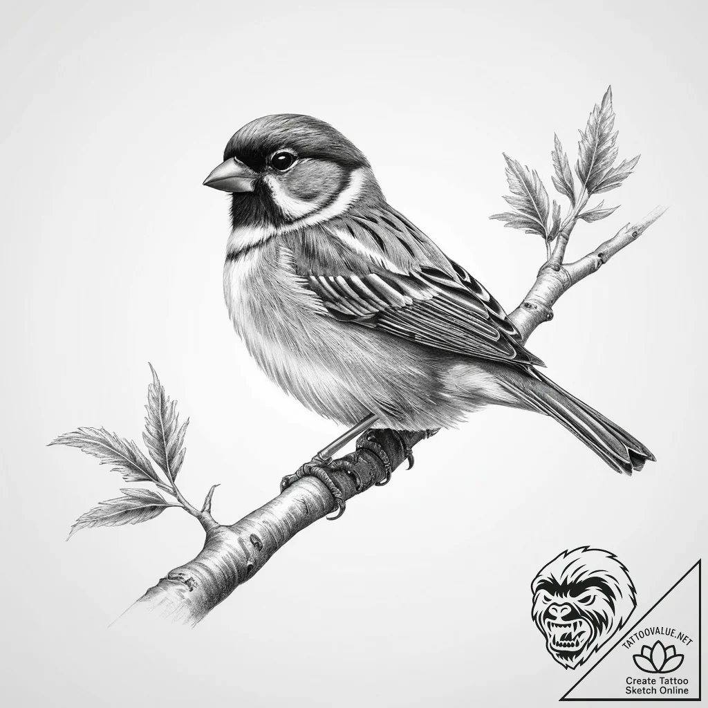 Tattoo sketch tree sparrow - tattoo sketch (№1756772898_0, 02.09.2025 00:28) — tattoovalue.net