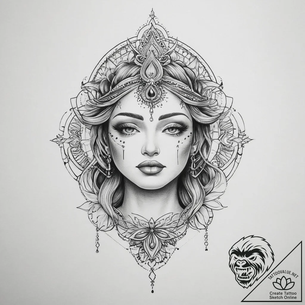 Tattoo sketch divine being - tattoo sketch (№1756773493_0, 02.09.2025 00:38) — tattoovalue.net