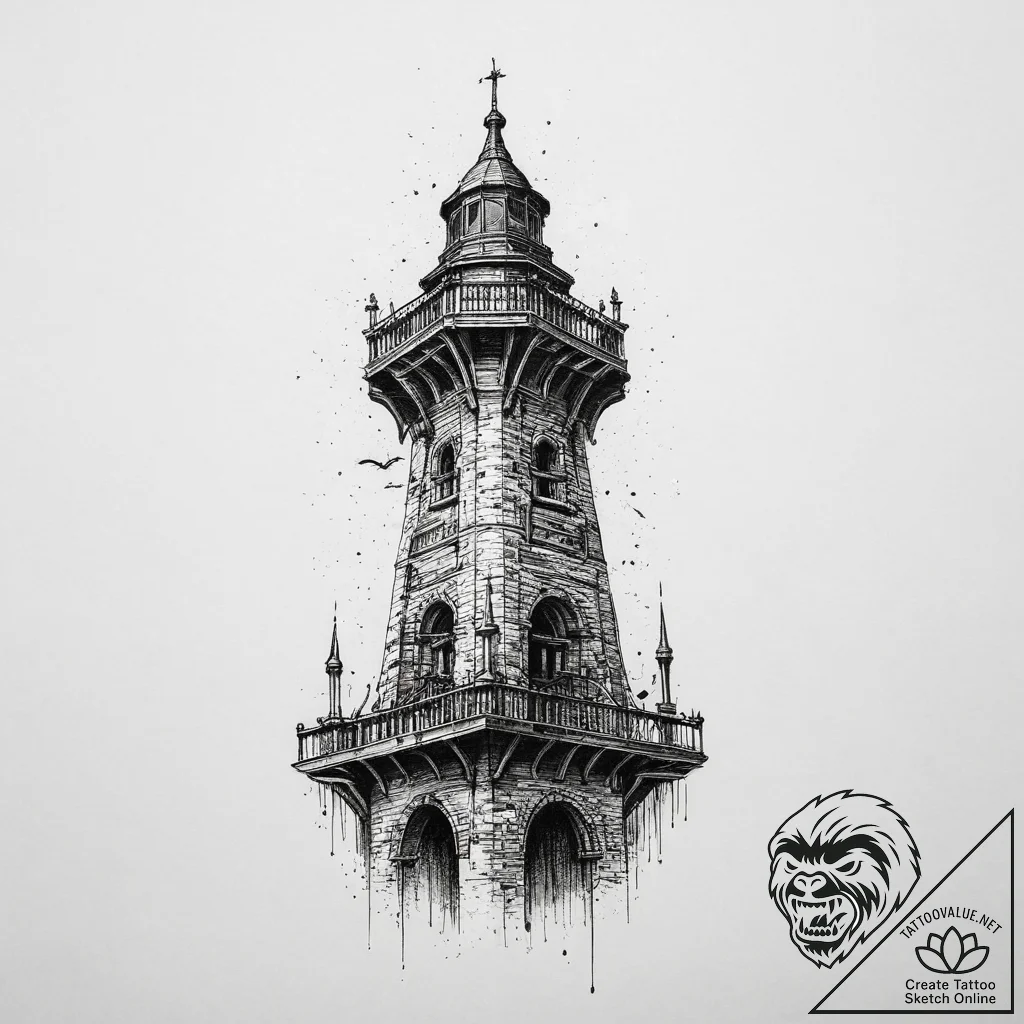 Tattoo sketch tower, ink illustration for tat... - tattoo sketch (№1756773902_0, 02.09.2025 00:45) — tattoovalue.net