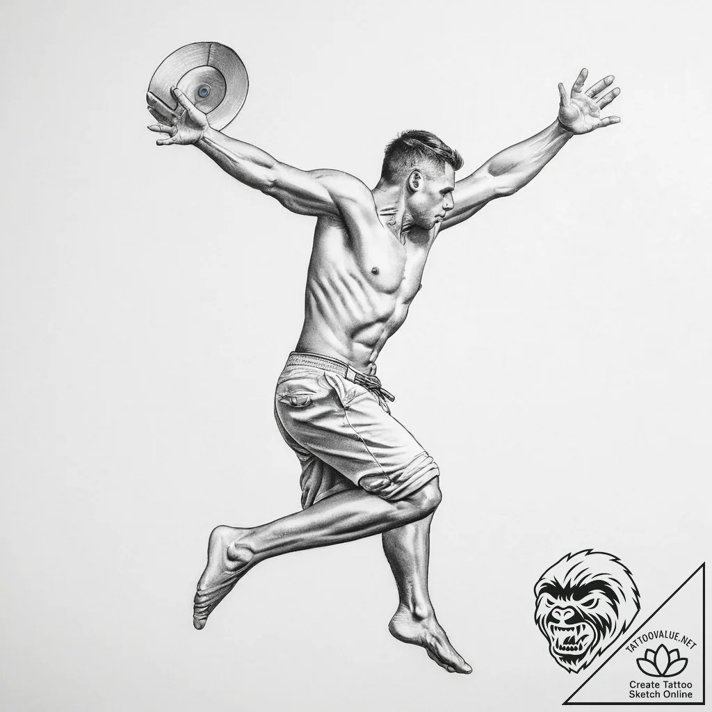 Tattoo sketch discus throw person throwing - tattoo sketch (№1756775085_0, 02.09.2025 01:04) — tattoovalue.net