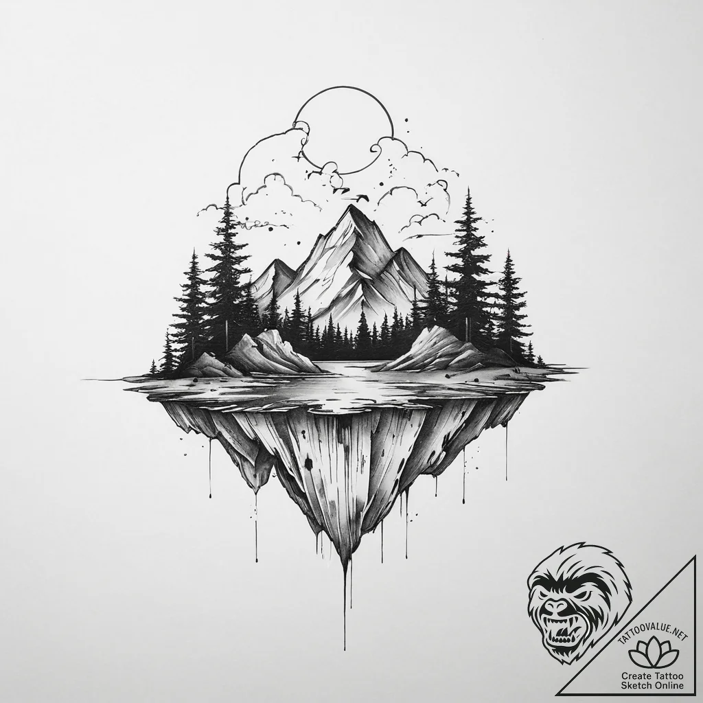 Tattoo sketch floating islands, tattoo drawin... - tattoo sketch (№1756789395_0, 02.09.2025 05:03) — tattoovalue.net