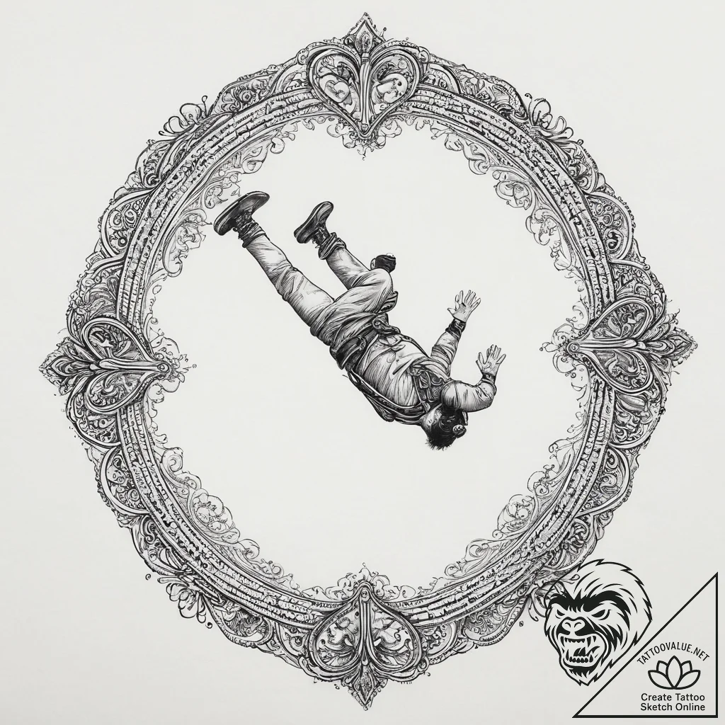 Tattoo sketch skydiving a person falling, tat... - tattoo sketch (№1756791810_0, 02.09.2025 05:43) — tattoovalue.net