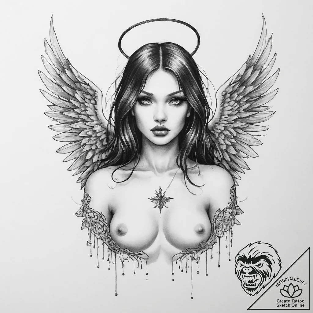 Tattoo sketch gothic ангел - tattoo sketch (№1756792413_0, 02.09.2025 05:53) — tattoovalue.net