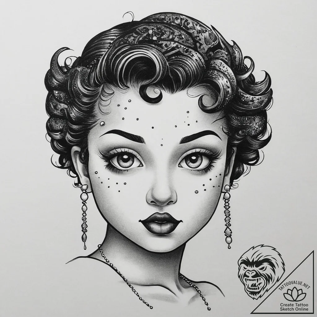 Tattoo sketch betty boop portrait, ink illust... - tattoo sketch (№1756794021_0, 02.09.2025 06:20) — tattoovalue.net