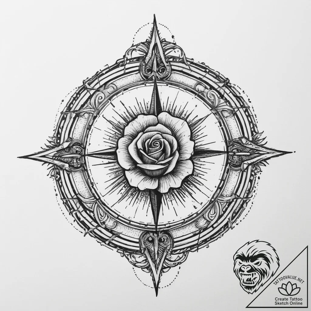 Tattoo sketch a compass with a rose, tattoo s... - tattoo sketch (№1756794827_0, 02.09.2025 06:33) — tattoovalue.net
