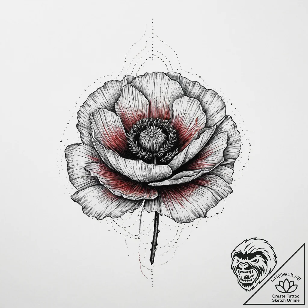 Tattoo sketch poppy with a quote, tattoo draw... - tattoo sketch (№1756795830_0, 02.09.2025 06:50) — tattoovalue.net
