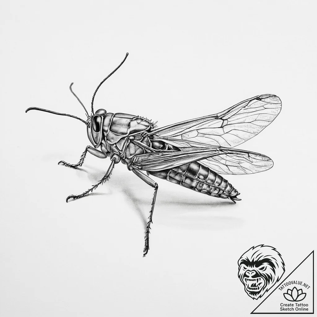 Tattoo sketch lesser meadow grasshopper - tattoo sketch (№1756796238_0, 02.09.2025 06:57) — tattoovalue.net