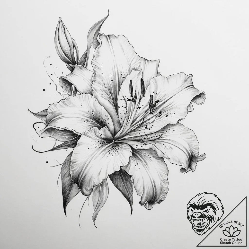 Tattoo sketch lily - tattoo sketch (№1756796440_0, 02.09.2025 07:00) — tattoovalue.net