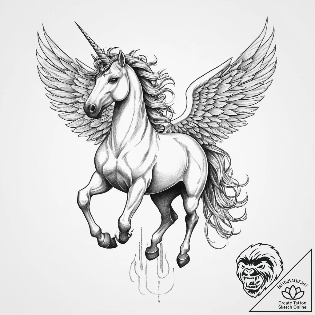 Tattoo sketch unicorn with wings - tattoo sketch (№1756796643_0, 02.09.2025 07:04) — tattoovalue.net