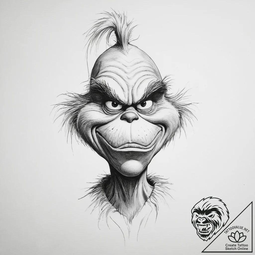 Tattoo sketch the grinch with a tail - tattoo sketch (№1756796839_0, 02.09.2025 07:07) — tattoovalue.net