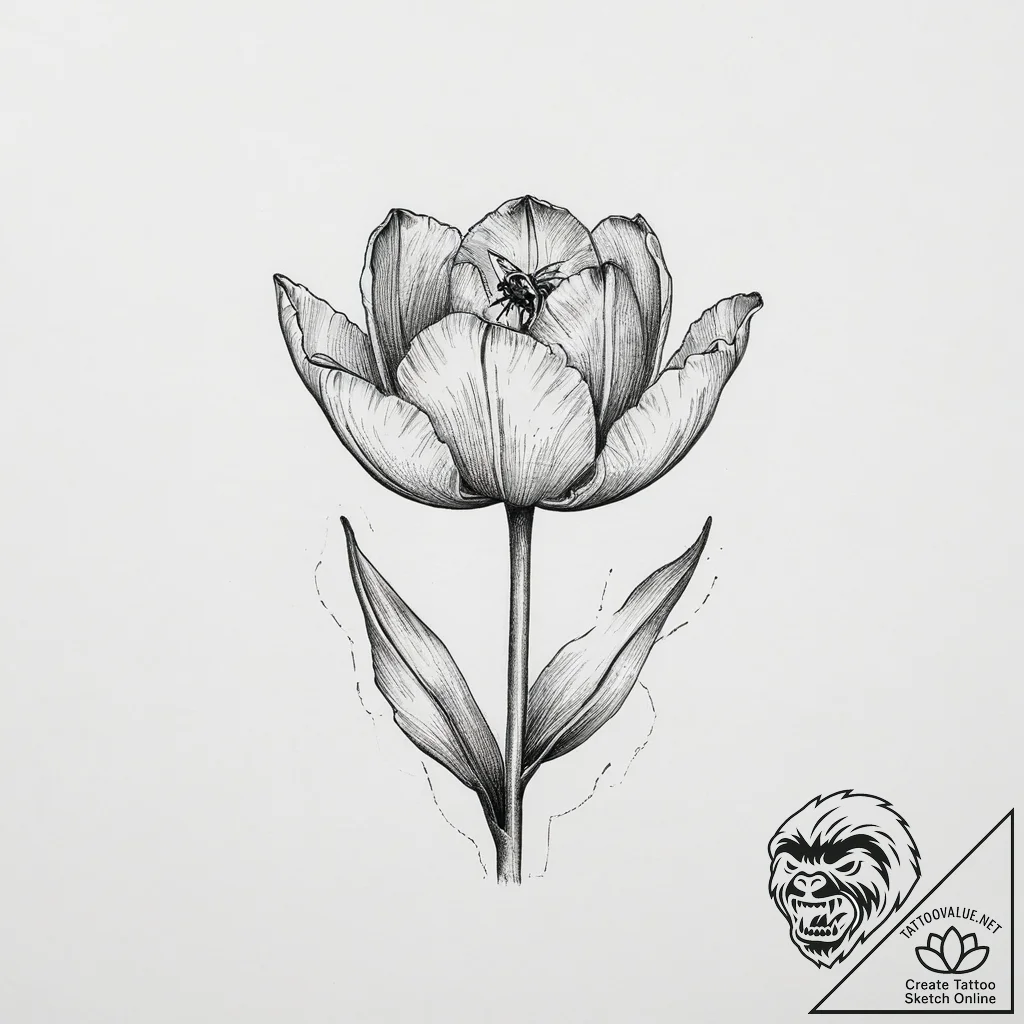 Tattoo sketch tulip with a bee, tattoo drawin... - tattoo sketch (№1756798043_0, 02.09.2025 07:27) — tattoovalue.net