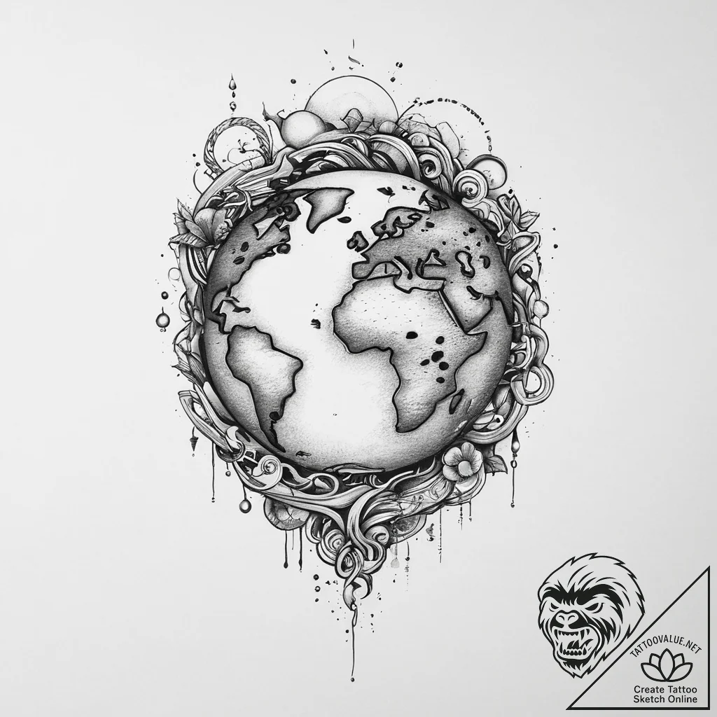 Tattoo sketch earth, concept art for tattoo,... - tattoo sketch (№1756798648_0, 02.09.2025 07:37) — tattoovalue.net