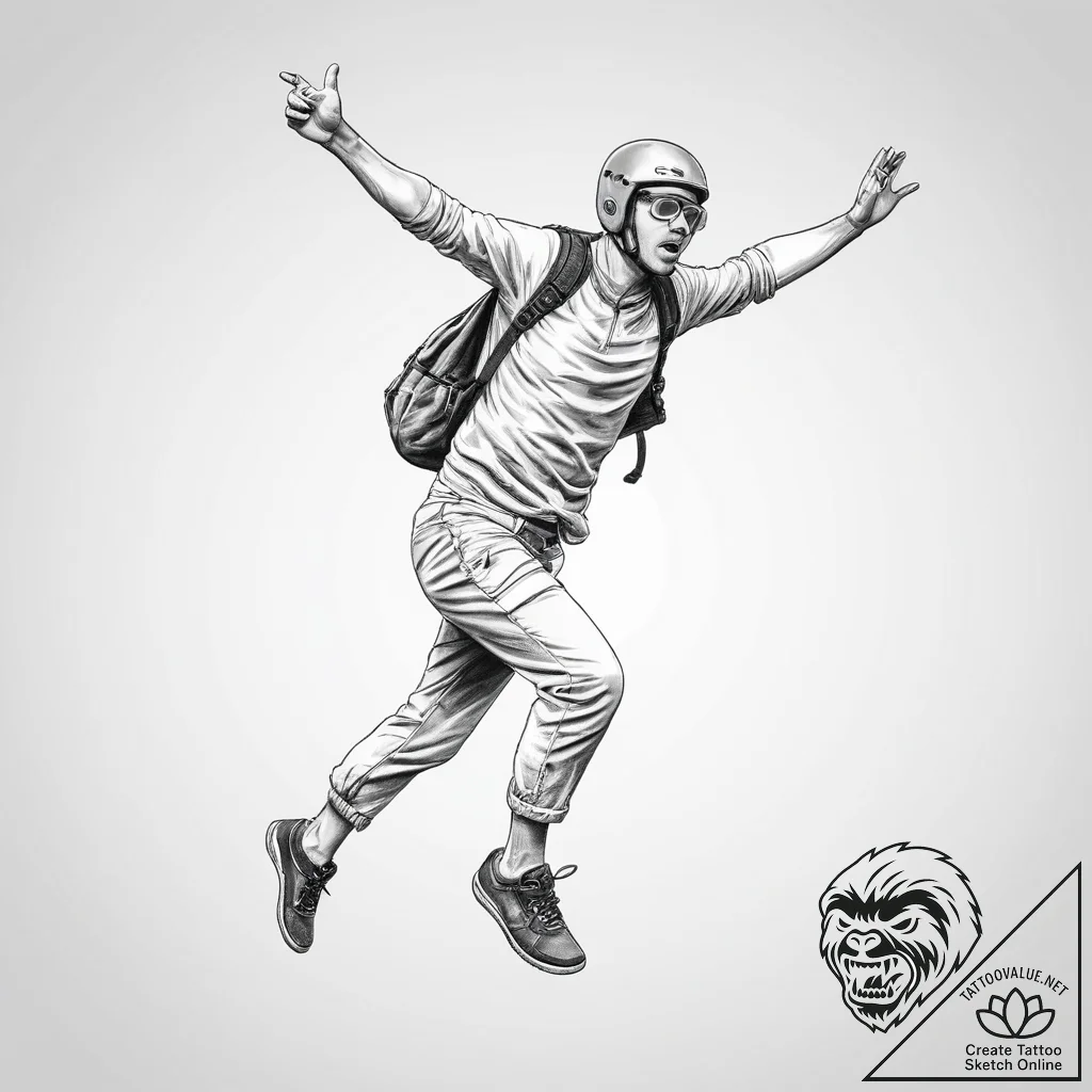 Tattoo sketch base jumping person jumping - tattoo sketch (№1756799057_0, 02.09.2025 07:44) — tattoovalue.net