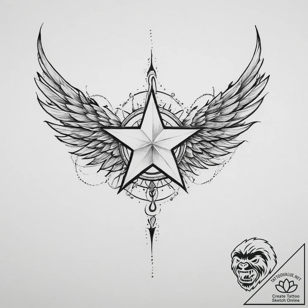 Tattoo sketch winged star - tattoo sketch (№1756799253_0, 02.09.2025 07:47) — tattoovalue.net