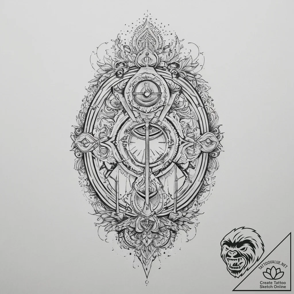 Tattoo sketch chislobog, the god of time, wit... - tattoo sketch (№1756799452_0, 02.09.2025 07:50) — tattoovalue.net