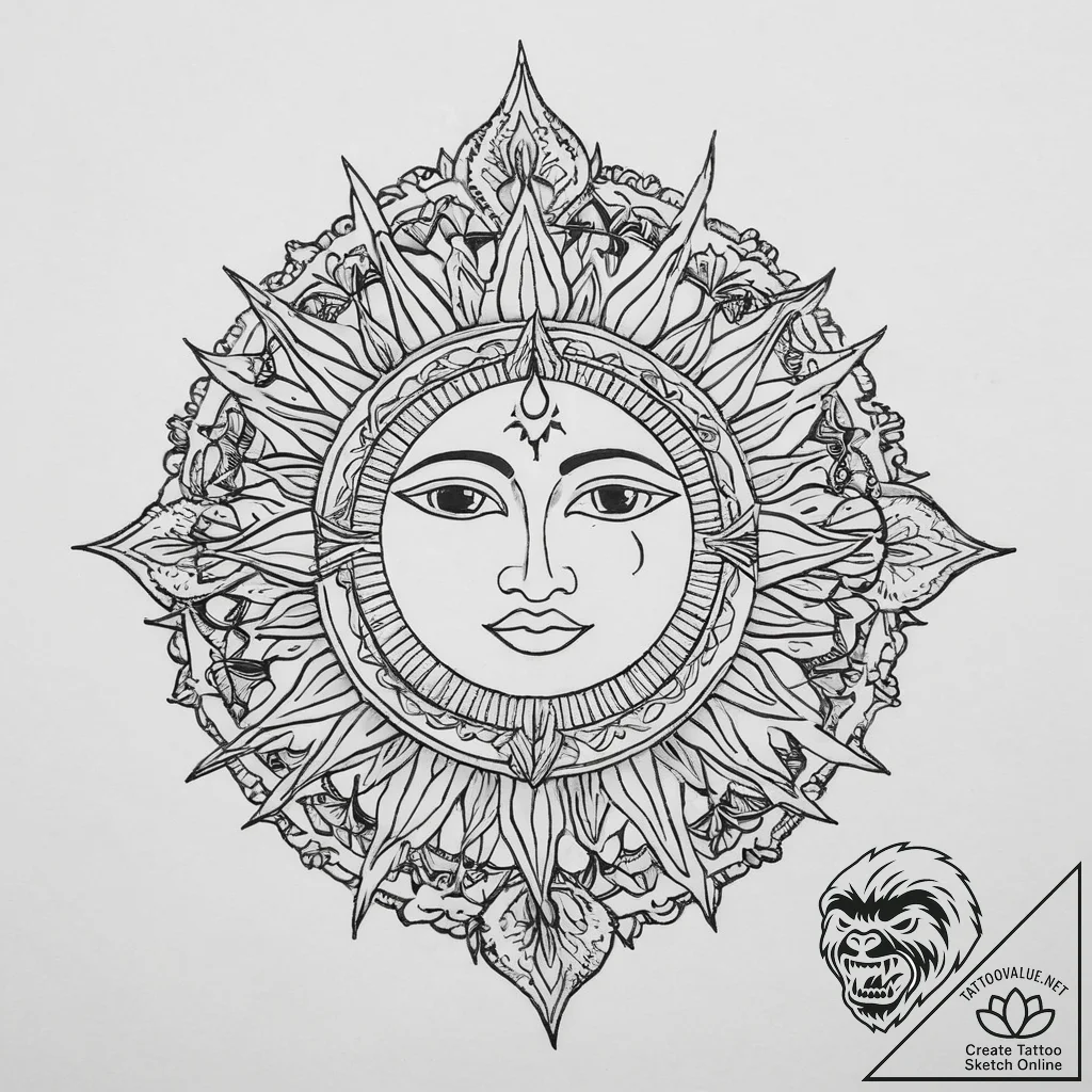 Tattoo sketch sun god symbol, tattoo line art... - tattoo sketch (№1756801263_0, 02.09.2025 08:21) — tattoovalue.net
