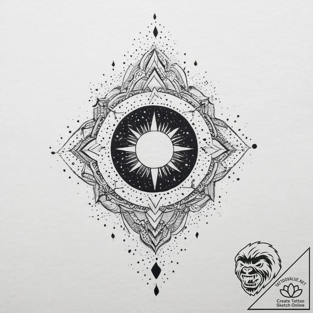 Tattoo sketch cosmic fount, tattoo flash shee... - tattoo sketch (№1756801461_0, 02.09.2025 08:24) — tattoovalue.net
