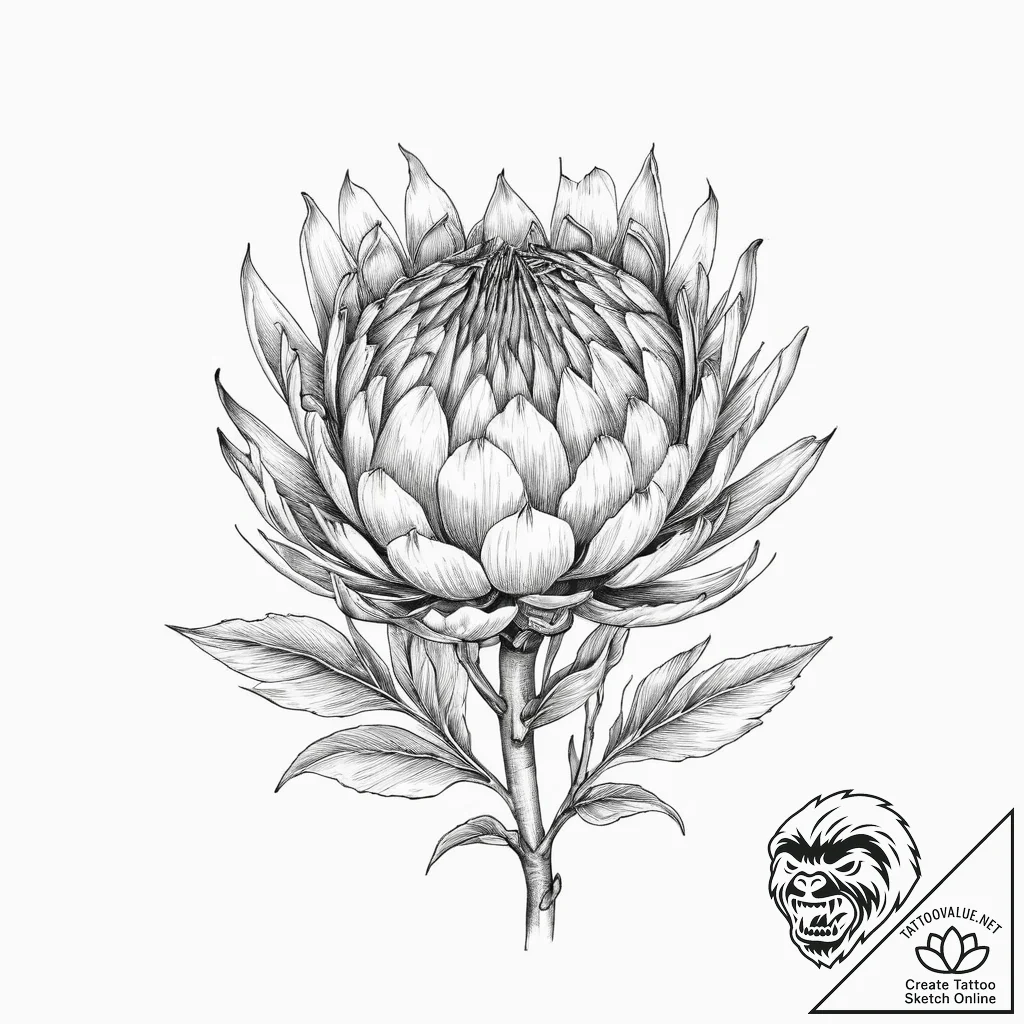 Tattoo sketch protea neriifolia, ink illustra... - tattoo sketch (№1756801864_0, 02.09.2025 08:31) — tattoovalue.net