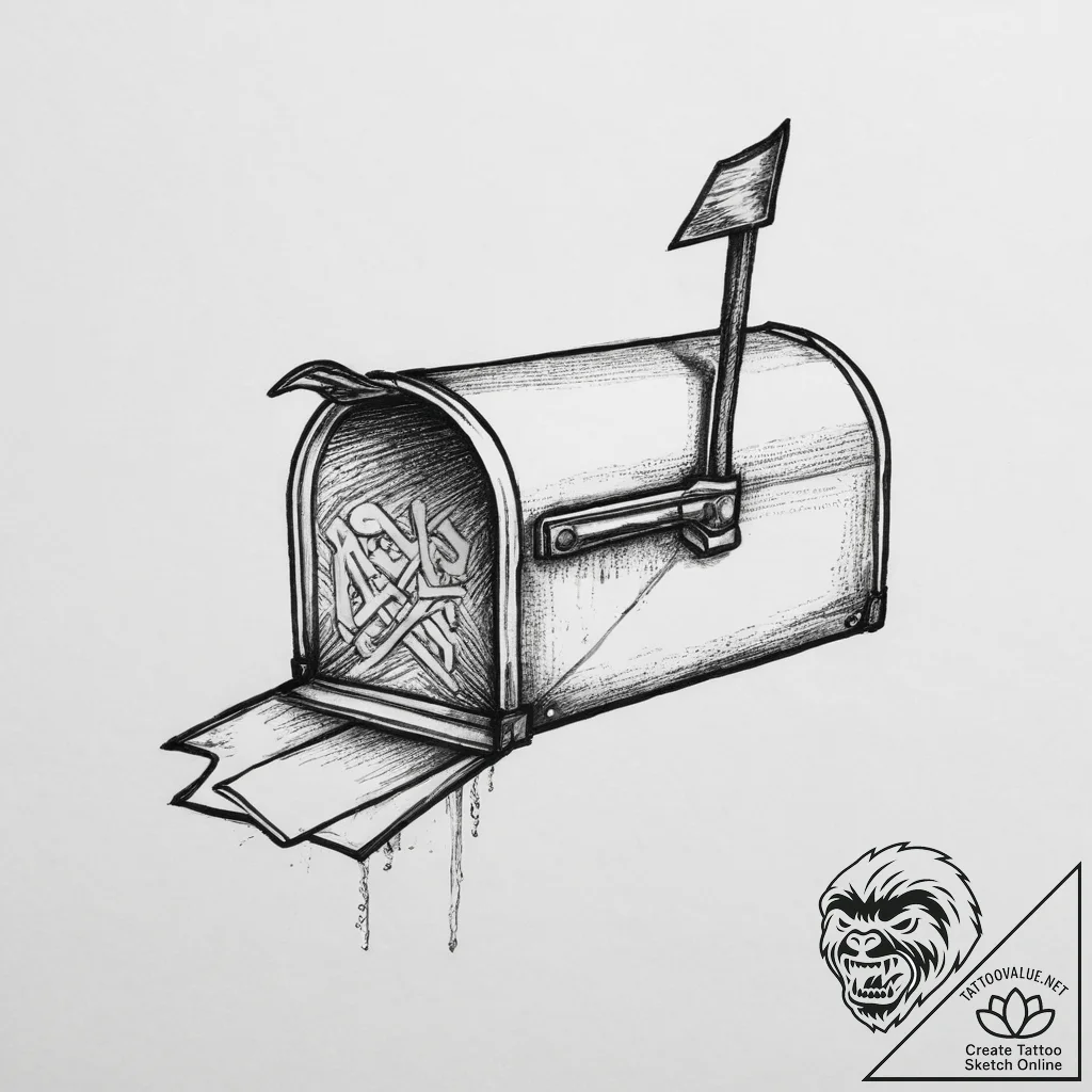 Tattoo sketch mailbox with a letter, concept... - tattoo sketch (№1756802658_0, 02.09.2025 08:44) — tattoovalue.net