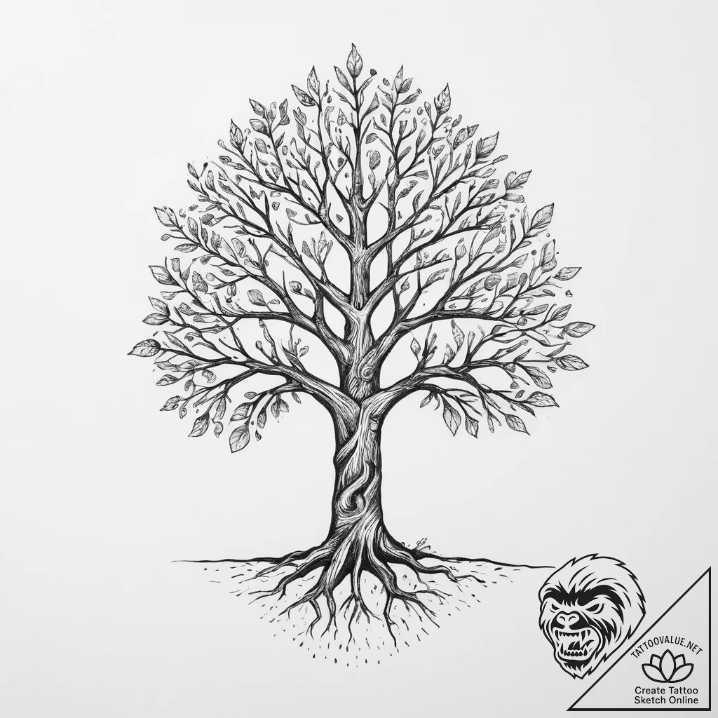 Tattoo sketch tree with a couple, tattoo draw... - tattoo sketch (№1756803451_0, 02.09.2025 08:57) — tattoovalue.net