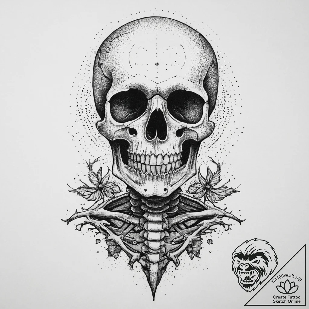 Tattoo sketch gothic скелет, ink illustration... - tattoo sketch (№1756805064_0, 02.09.2025 09:24) — tattoovalue.net