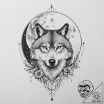Tattoo sketch romantic full moon with a wolf – tattoo sketch (№1756805868_0, 02.09.2025 09:37) — tattoovalue.net