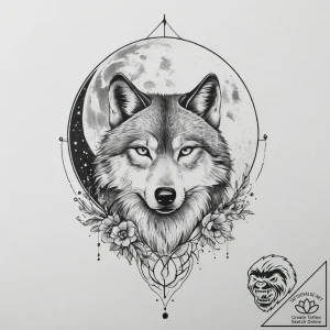 Tattoo sketch romantic full moon with a wolf – tattoo sketch (№1756805868_0, 02.09.2025 09:37) — tattoovalue.net