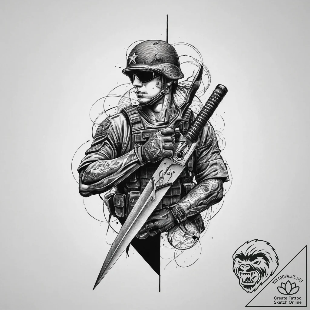Tattoo sketch soldier with a scissors, artist... - tattoo sketch (№1756806870_0, 02.09.2025 09:54) — tattoovalue.net