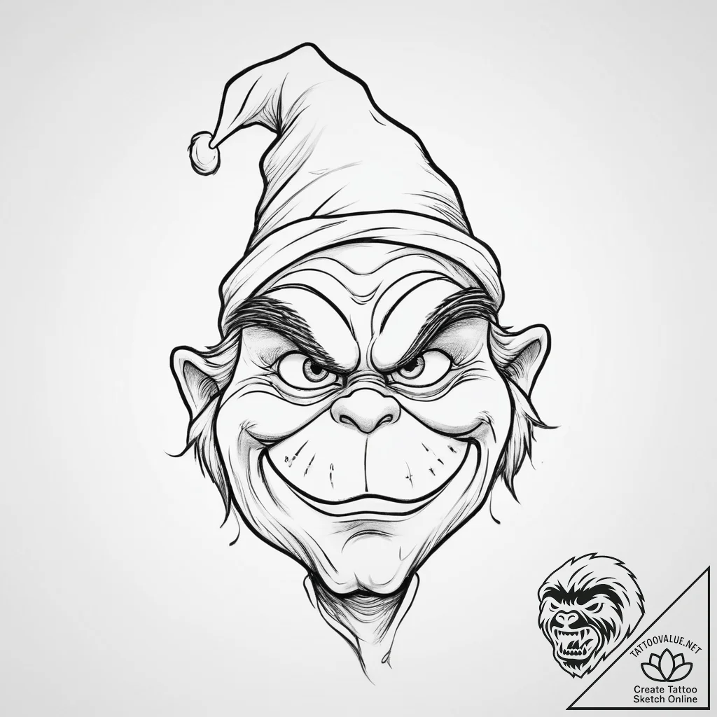 Tattoo sketch the grinch with a hair, tattoo... - tattoo sketch (№1756885548_0, 03.09.2025 07:45) — tattoovalue.net