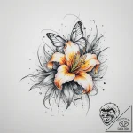 Tattoo sketch lily with a butterfly, concept… – tattoo sketch (№1756886721_0, 03.09.2025 08:05) — tattoovalue.net