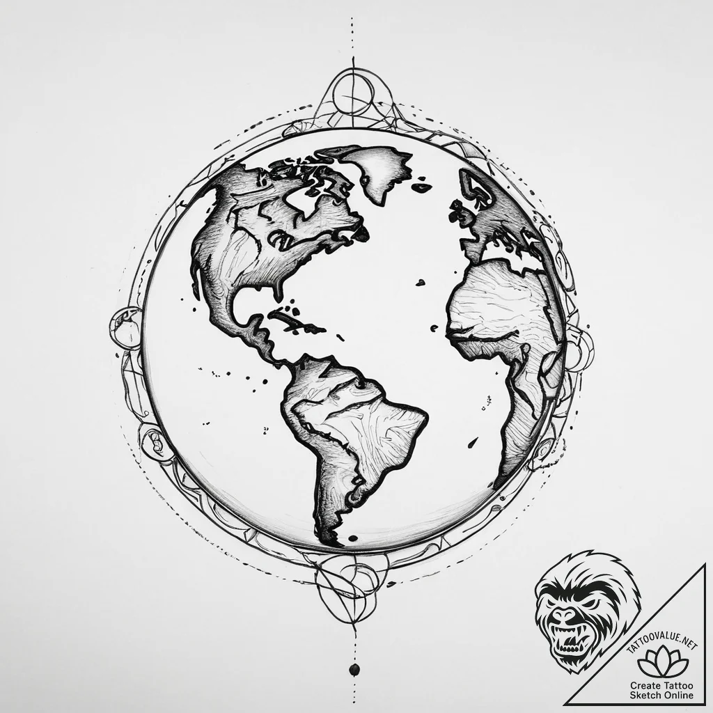 Tattoo sketch earth - tattoo sketch (№1756888098_0, 03.09.2025 08:28) — tattoovalue.net