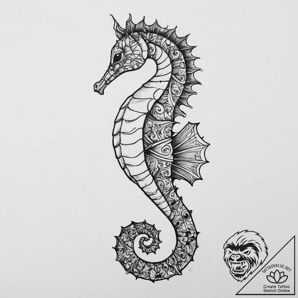 Tattoo sketch морской конек, tattoo drawing o... - tattoo sketch (№1756888293_0, 03.09.2025 08:31) — tattoovalue.net