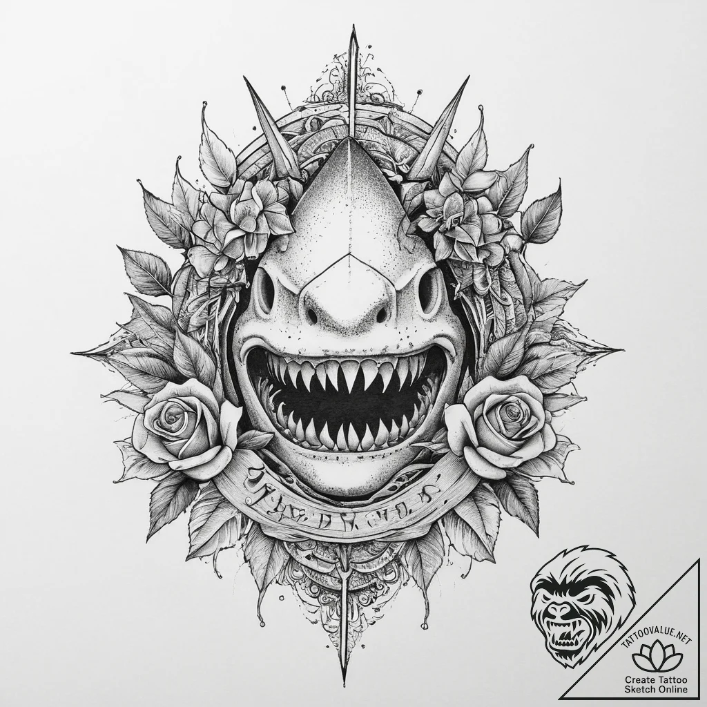 Tattoo sketch shark jaws, tattoo line art, se... - tattoo sketch (№1756889687_0, 03.09.2025 08:54) — tattoovalue.net