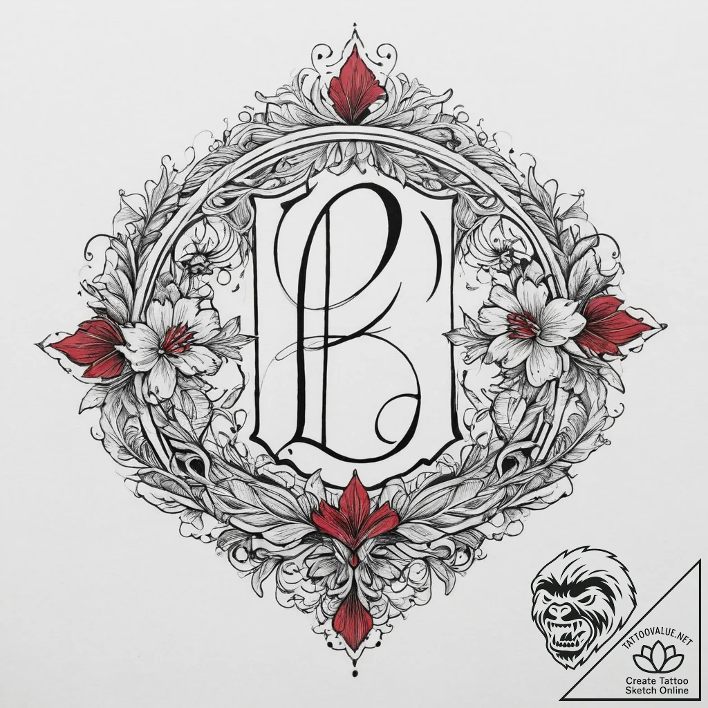 Tattoo sketch botanical monogram, tattoo sket... - tattoo sketch (№1756890482_0, 03.09.2025 09:08) — tattoovalue.net