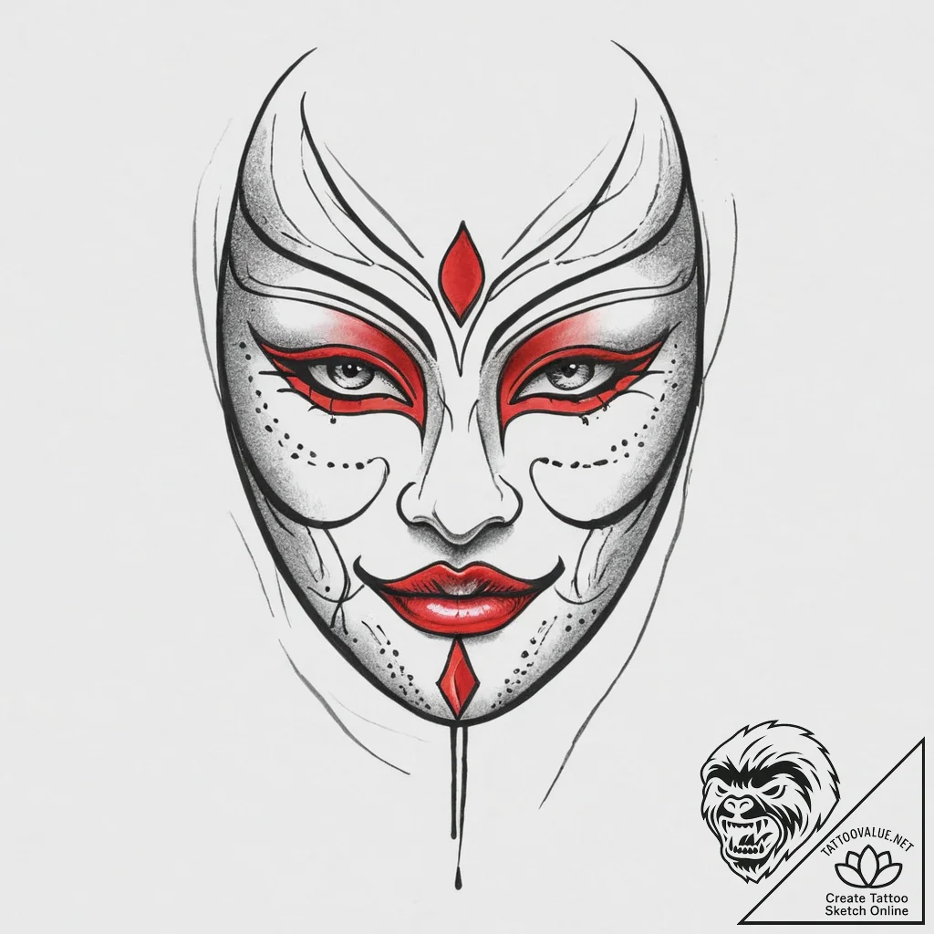 Tattoo sketch the mask portrait, concept art... - tattoo sketch (№1756890680_0, 03.09.2025 09:11) — tattoovalue.net