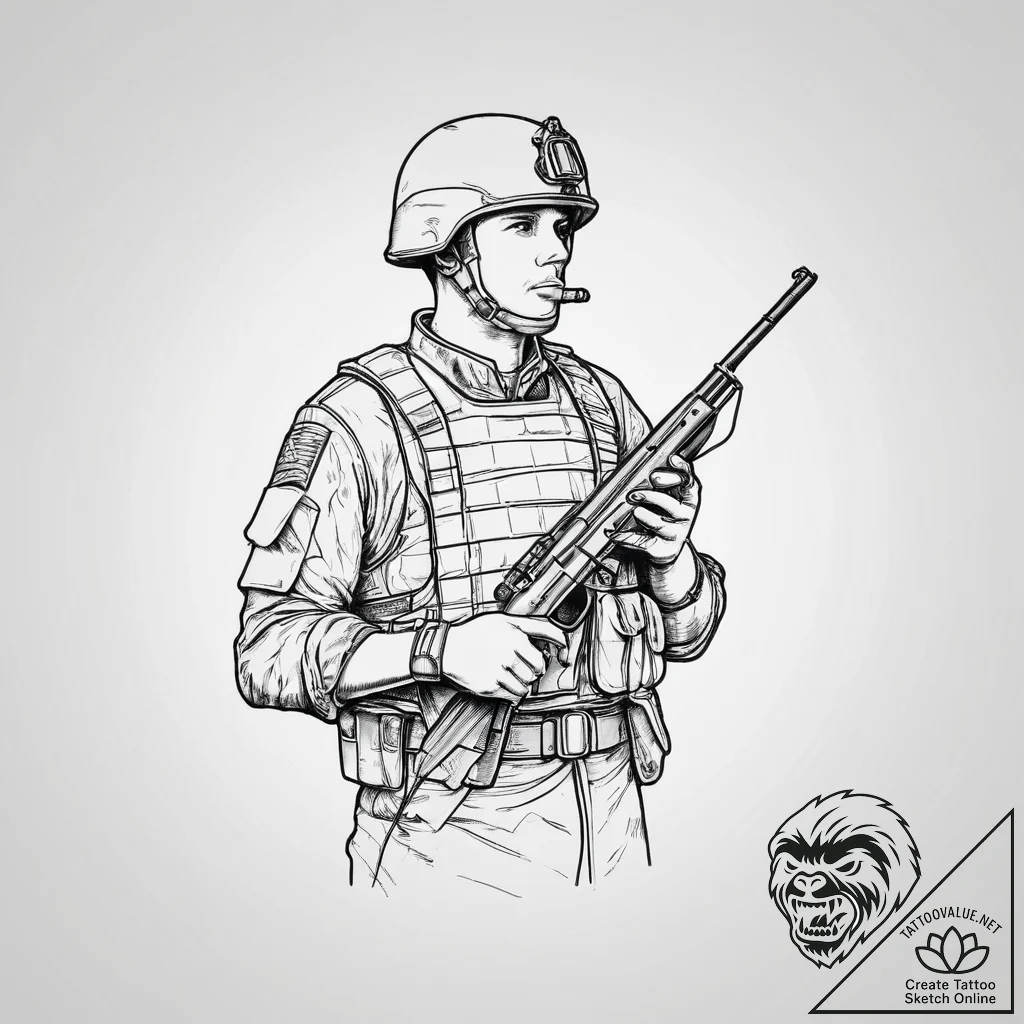 Tattoo sketch soldier with a map, tattoo draw... - tattoo sketch (№1756890879_0, 03.09.2025 09:14) — tattoovalue.net