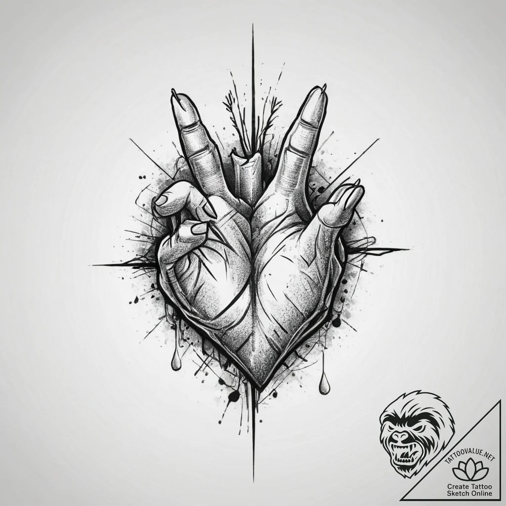 Tattoo sketch hands with a heart, tattoo sket... - tattoo sketch (№1756892849_0, 03.09.2025 09:47) — tattoovalue.net