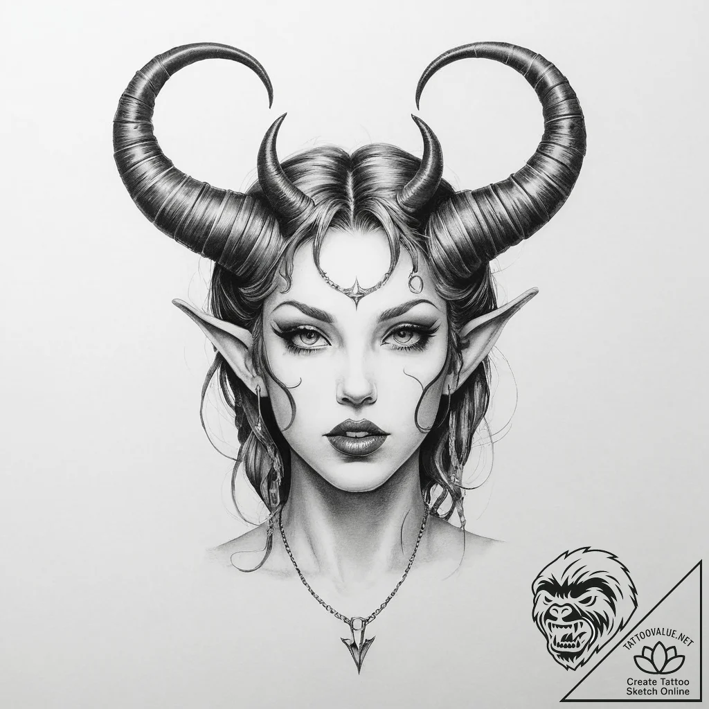 Tattoo sketch succubus horns - tattoo sketch (№1756893435_0, 03.09.2025 09:57) — tattoovalue.net
